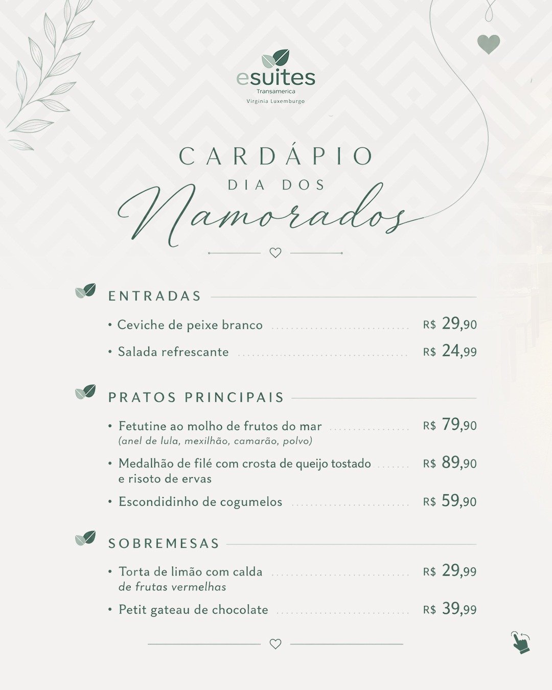 Cardápio Dia dos Namorados